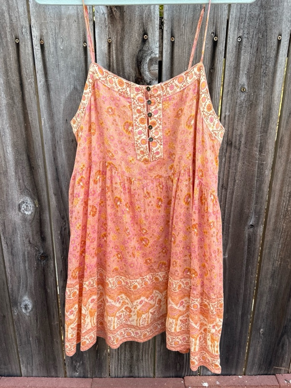 Spell Pink and Orange Floral Slip Dress with Button Front